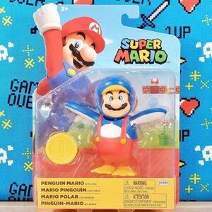 Jakks Pacific Super Mario Penguin Mario 4" w/ Gold Coin Collectible Figure New